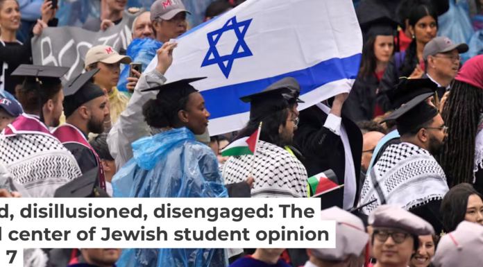 Pro-Palestinian students pass the flag of Israel while walking out of commencement in protest at the Massachusetts Institute of Technology on May 30, 2024. AP Photo/Charles Krupa